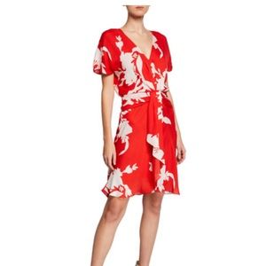 Joie Ashleena Pleated Silk Red & White Floral Dress